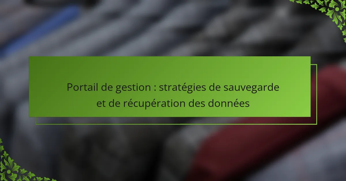 Portail de gestion : stratégies de sauvegarde et de récupération des données